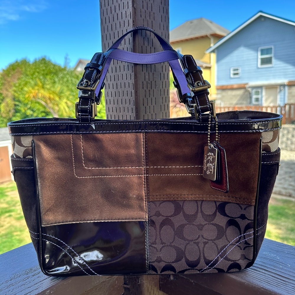 Coach 2005 Signature Patchwork Suede, Leather Canvas Satchel VINTAGE - Picture 6 of 16